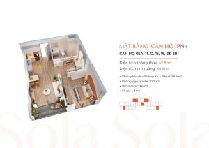 Căn hộ 1 phòng ngủ +1 42,8m2 The Lake Masterise Homes