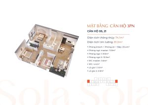 Căn hộ 3 phòng ngủ The Lake Masterise Homes